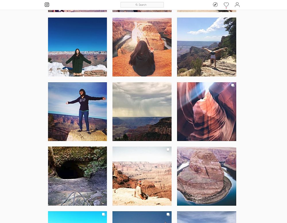 9 photos in the screen shot. 5 have people posing on the edge of the canyon, including one who's doing a handstand. The other 4 are scenery shots.