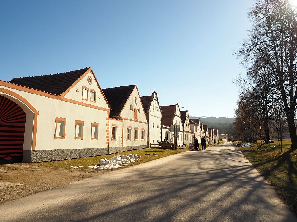 One of the two long rows of houses in Holasovice