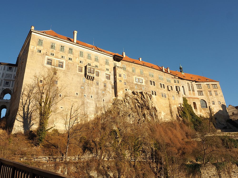 The flat side of the castle rises quite literally from the bedrock it's built on.