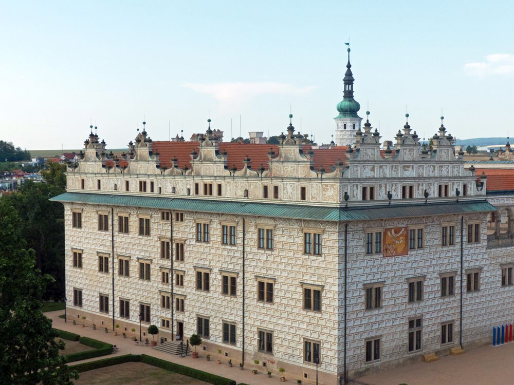 Litomysl Castle is a square white block of about 4 or 5 stories. 