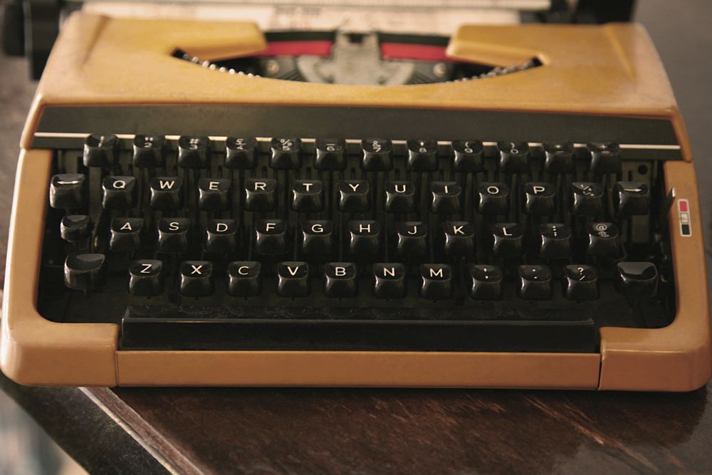 A view of an old-fashioned electric typewriter keyboard.