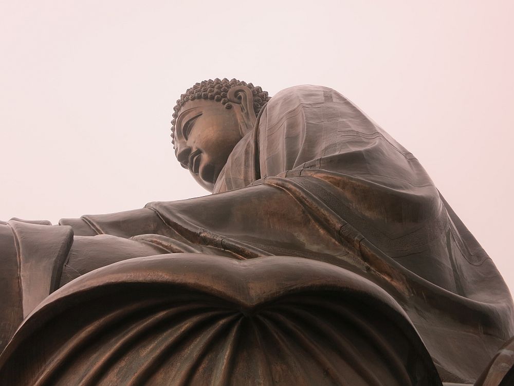 A side view of the Big Buddha, taken from below. 