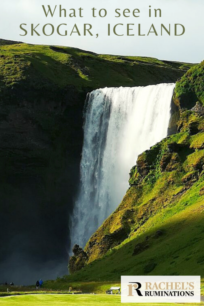 Pinnable image
Text: What to see in Skogar Iceland (and the Rachel's Ruminations logo)
Image: Skogafoss waterfall 