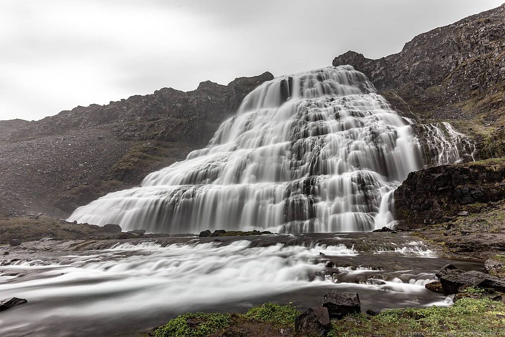 This waterfall plunges off a less steep cliff than the others, taking a series of steps down the cliff. It looks the same shape as wavy long hair.