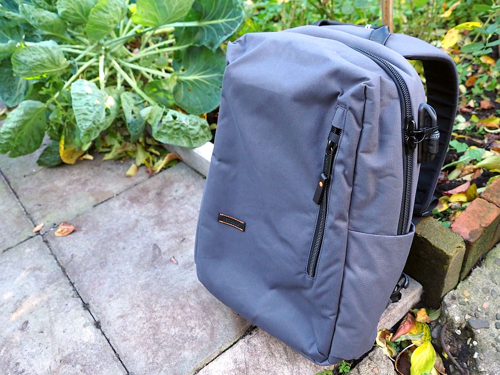 A grey backpack.