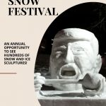 Text: Sapporo Snow Festival: An annual opportunity to see hundreds of snow and ice sculptures! (and the Rachel's Ruminations logo). Image: a snow sculpture of a large head that resembles Donald Trump with his mouth wide open.