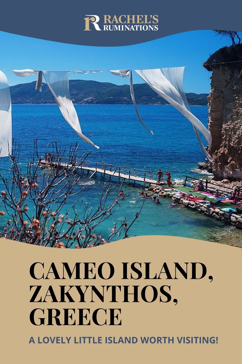 Cameo Island in Zakynthos, Greece, is a beautiful rocky island with crystal-clear water, perfect for snorkeling and seeing the native turtles. via @rachelsruminations