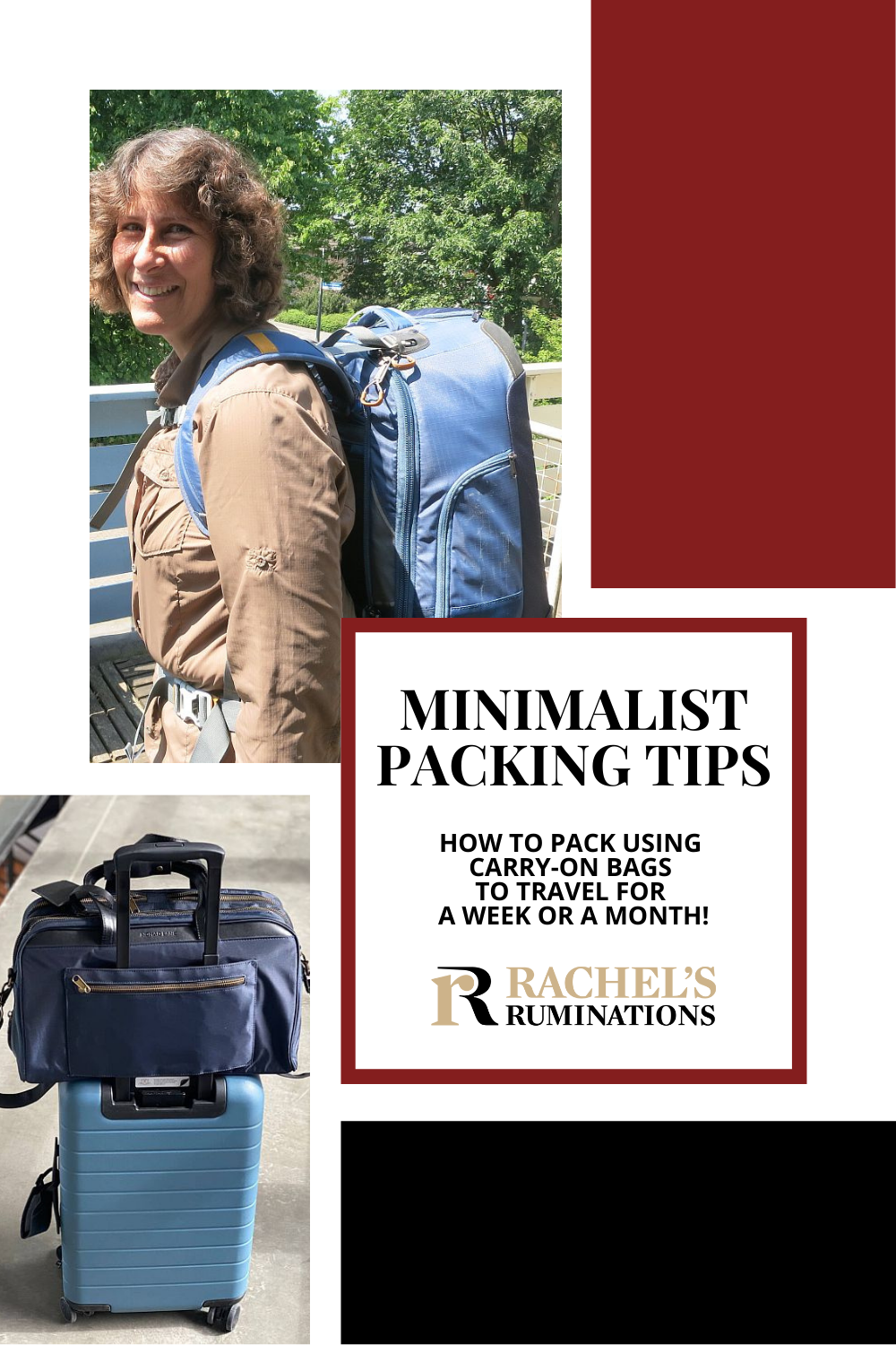 These minimalist packing tips give you a step-by-step guide: everything you need to know and do to travel with carry-on luggage only! Pin it for later! via @rachelsruminations