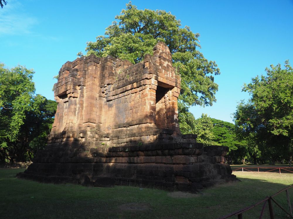 A rectangular block of a building made with blocks of laterite stone.