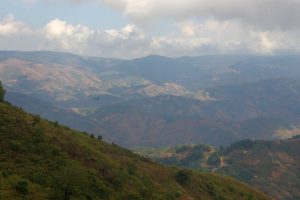 A view over mountains and valleys.