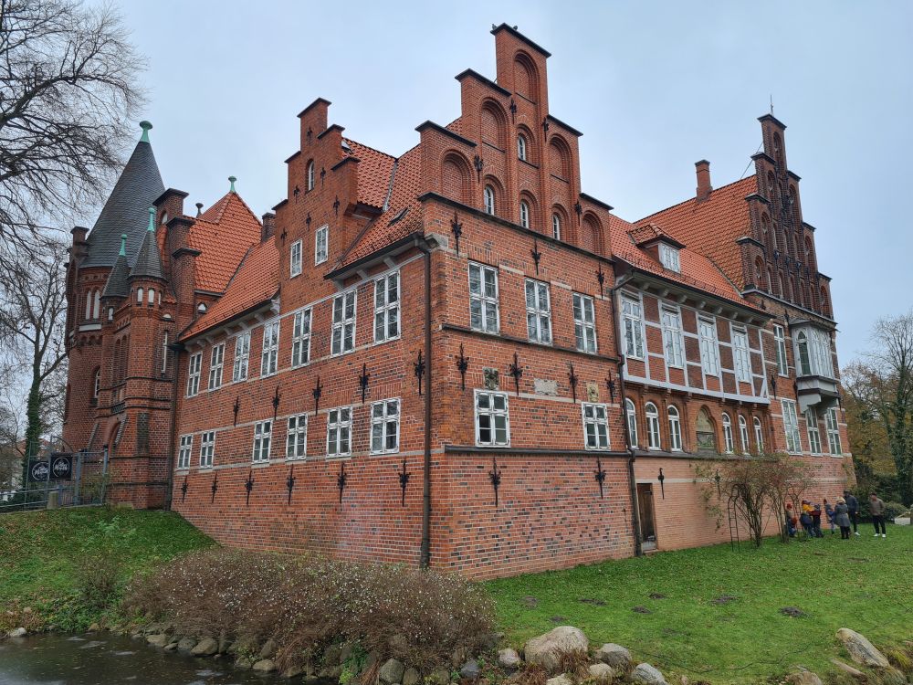 A brick building, quite elegant with stepped roofs - more of an estate than an actual castle.