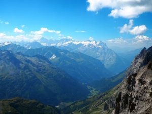 A view of lots of snow-capped mountains.