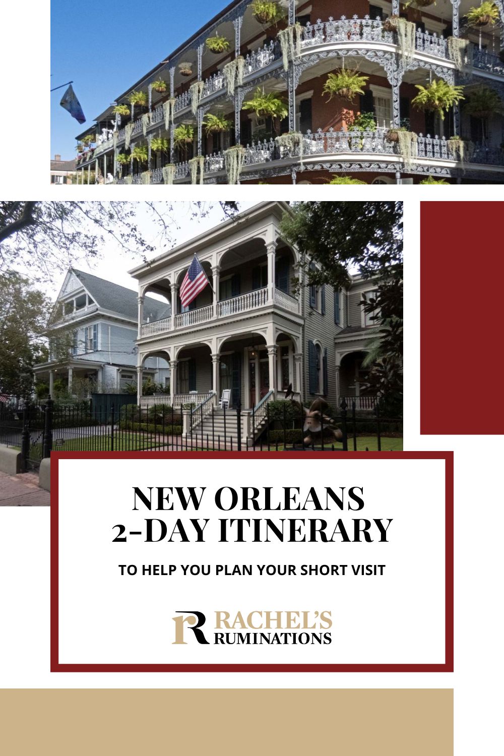 Planning a quick visit to New Orleans? Take a look at this 2-day itinerary! Things to see and do in two days, plus more tips if you have more time. via @rachelsruminations