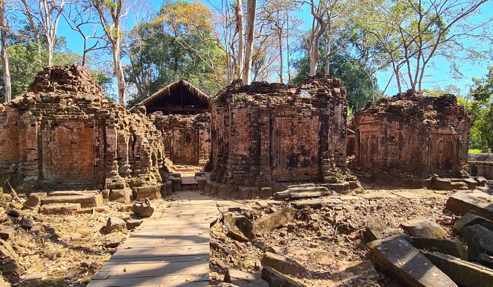 A group of small square temples.