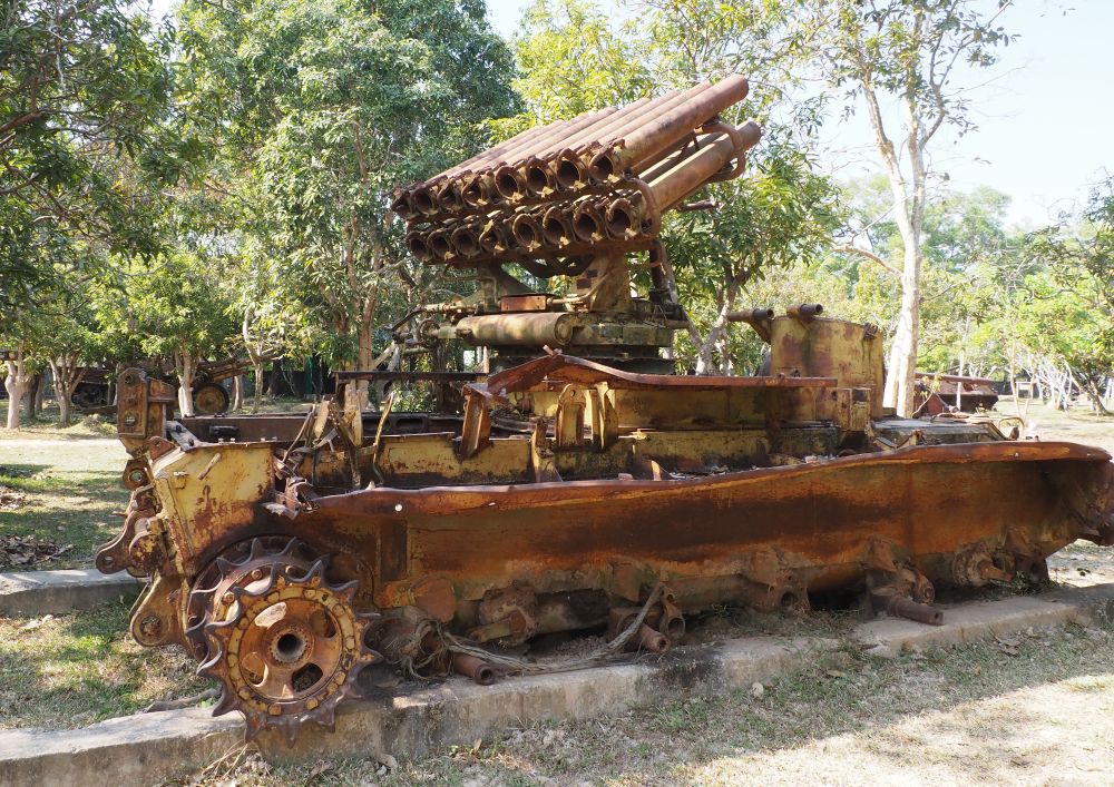 An array of guns? cannons? on top of a vehicle.