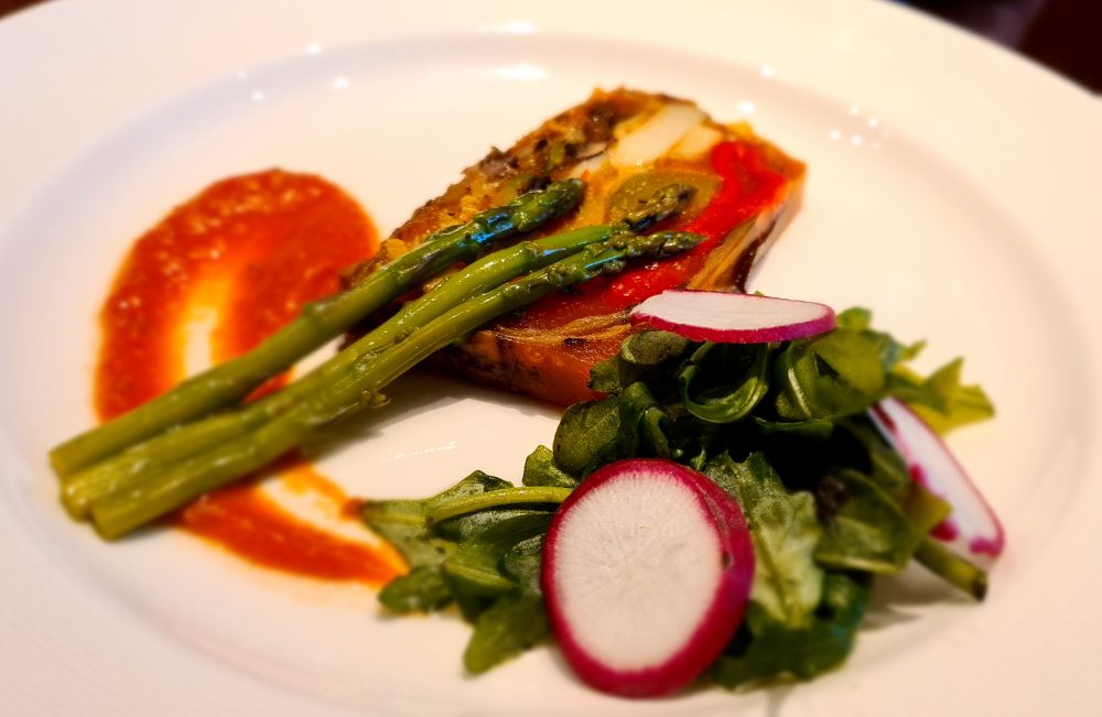 A salad plate with asparagus. Excellent food on a Princess cruise ship.