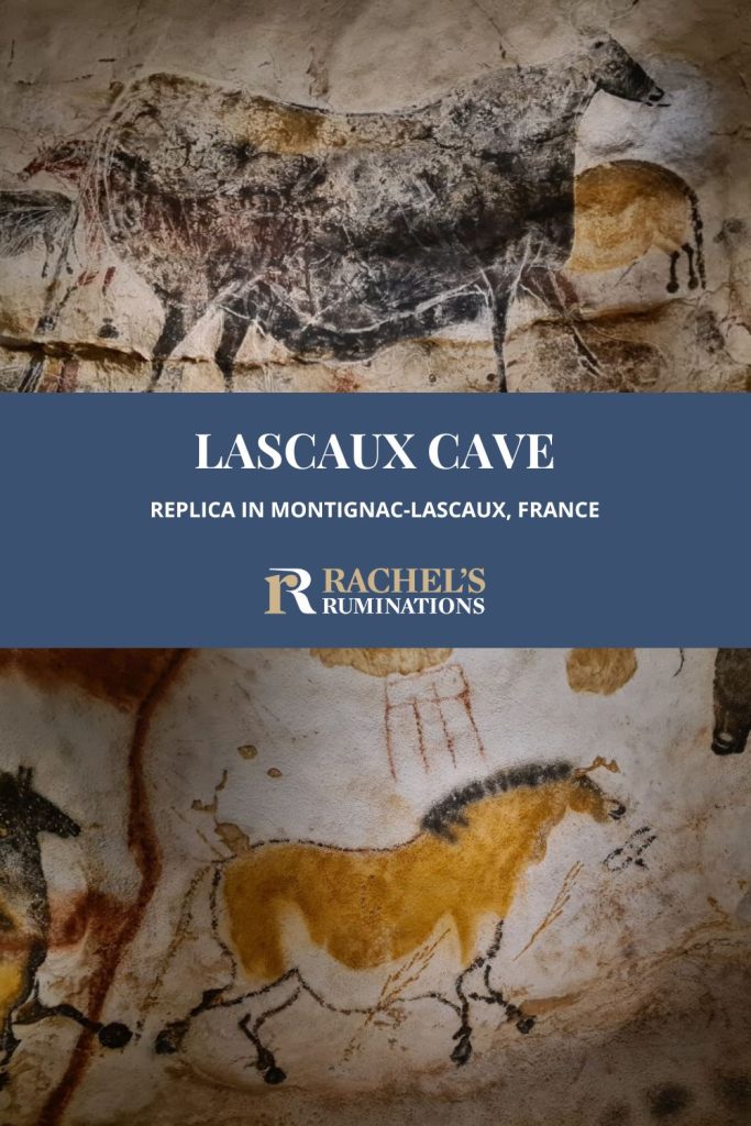 Text: Lascaux Cave: replica in Montignac-Lascaux, France. Images: 2 of the cave paintings