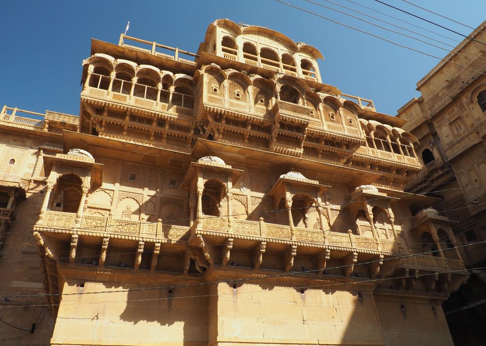 An ornate facade several stories high.