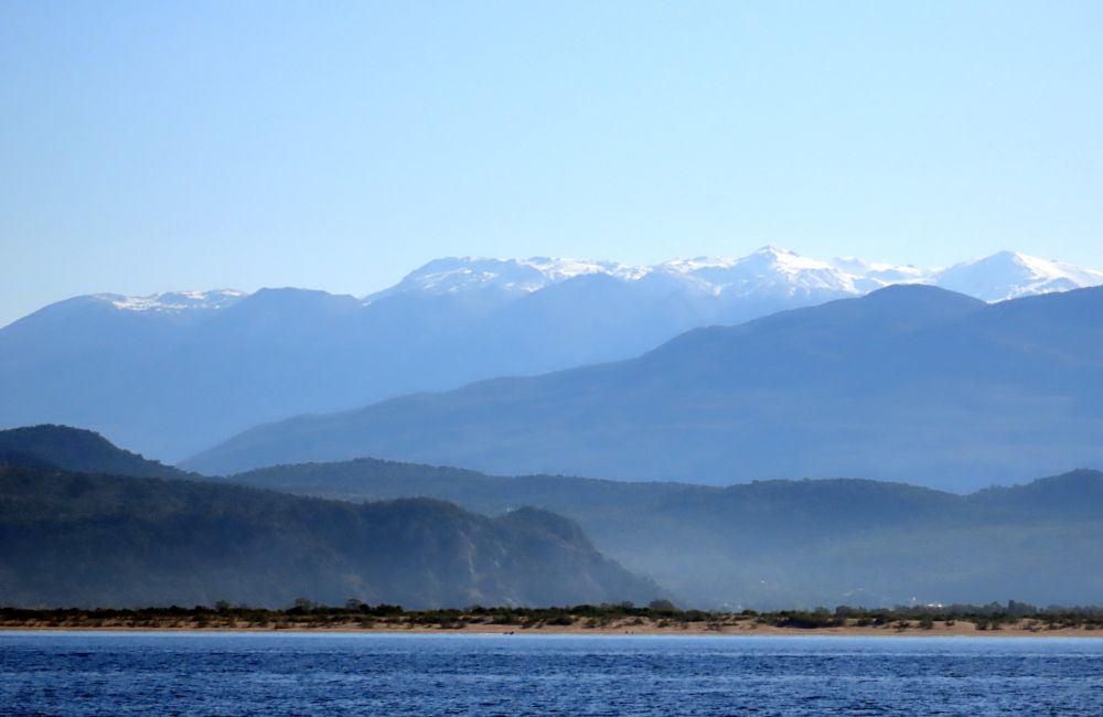 A distant view of mountains.
