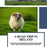 Text: A road trip in Ireland to see Bru na Boinne and other prehistoric sites - with a map and tips for your visit. Images: a passage tomb at Bru na Boinne and a sheep.