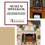 Text: Museum Speelklok: street organs and other music machines in Utrecht. Images: above, a violina; below, a street organ.