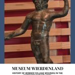 Text: Museum Wierdenland: History of wierden (village mounds) in the Northern Netherlands. Image: a bronze Roman figurine of a man or god.