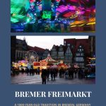Text: Bremer Freimarkt: A 1000-year-old tradition in Bremen, Germany. Images: above, a ride in action; below, a view of the smaller part of the market.