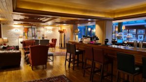 View of the bar and lounge area at the Herodion Hotel.