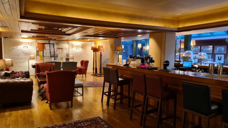 View of the bar and lounge area at the Herodion Hotel.