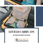 Text: Level8 carry-on: My new favorite suitcase. Images: 2 photos of the suitcase.
